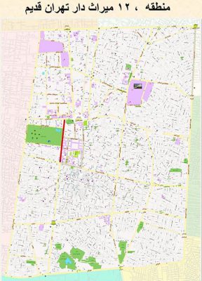 نقشه خیابان ها در منطقه ۱۲ شهرداری تهران