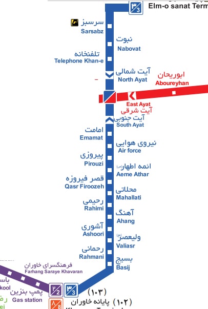 ایستگاه های خط ۳ BRT تهران