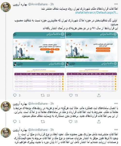 انتشار معاملات ملکی شهرداری تهران در سامانه شفافیت