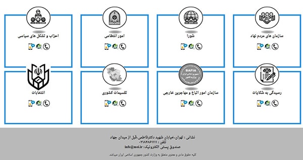 تصویر ایندکس میز خدمت الکترونیک وزارت کشور که بخشی برای پاسخ گویی به شکایت نامزدها در انتخابات دارد