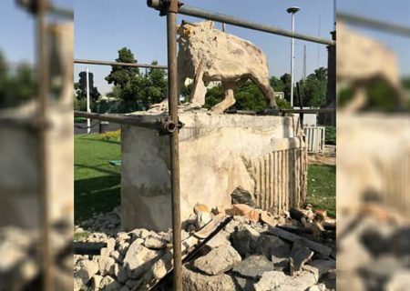 تخریب مجسمه شیرهای ۸۵ ساله میدان حر